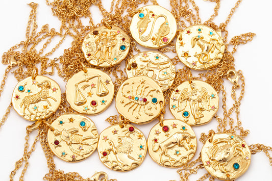 Jeweled Zodiac Coin Necklace